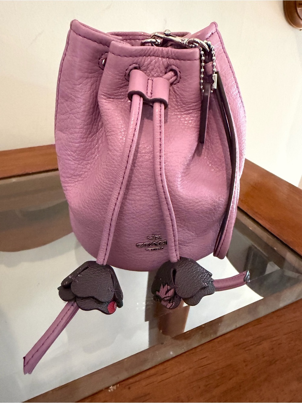 Coach F56581 Petal Wristlet Lilac Pebbled Leather Mini Bucket Bag Floral